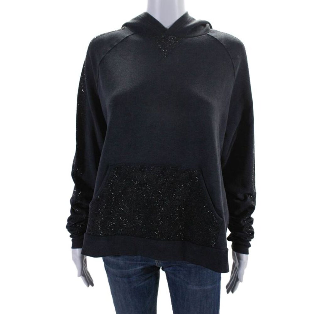 Butter Super Soft Womens Gray Bedazzled Long Sleeve Pullover Hoodie Size S